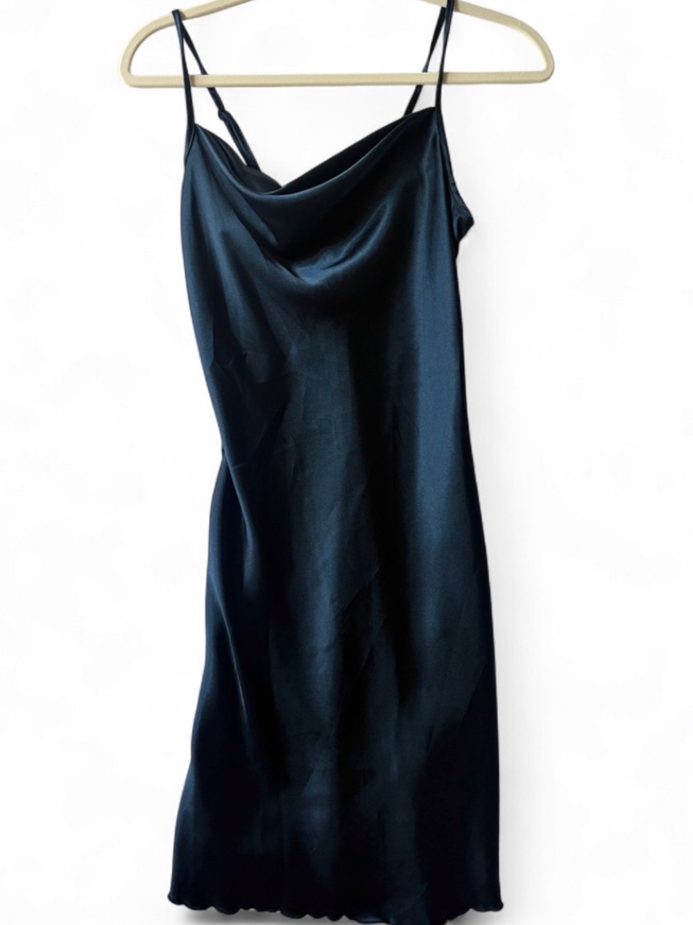 bebe Navy-Black Satin Cowl Slip Midi Dress